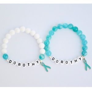 OVARIAN CANCER Awareness White Jade Amazonite Beaded Bracelet
